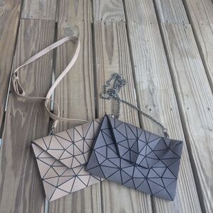 Geometric Patterned Crossbody Bags - Tan and Gray